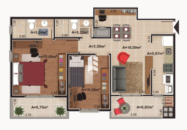 Imagem Apartamento com 2 Quartos à Venda, 60 m² em Camobi - Santa Maria