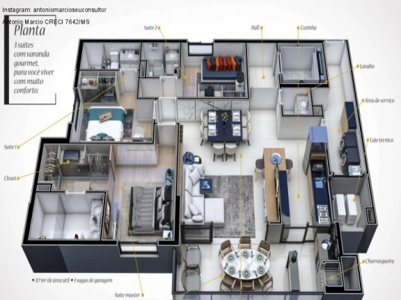 Imagem Apartamento com 3 Quartos à Venda, 117 m² em Jardim Europa - Dourados Imagem Apartamento com 3 Quartos à Venda, 117 m² em Jardim Europa - Dourados