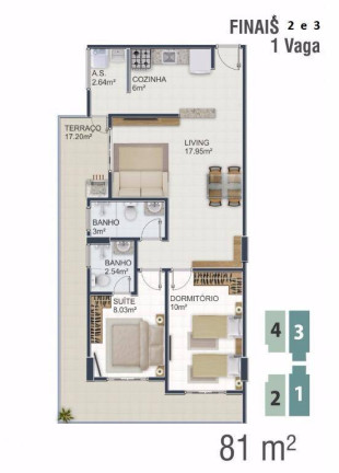 Apartamento com 2 Quartos à Venda, 81 m² em Aviação - Praia Grande