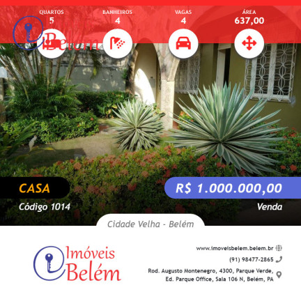 Imagem Casa com 5 Quartos à Venda, 452 m² em Cidade Velha - Belém Imagem Casa com 5 Quartos à Venda, 452 m² em Cidade Velha - Belém