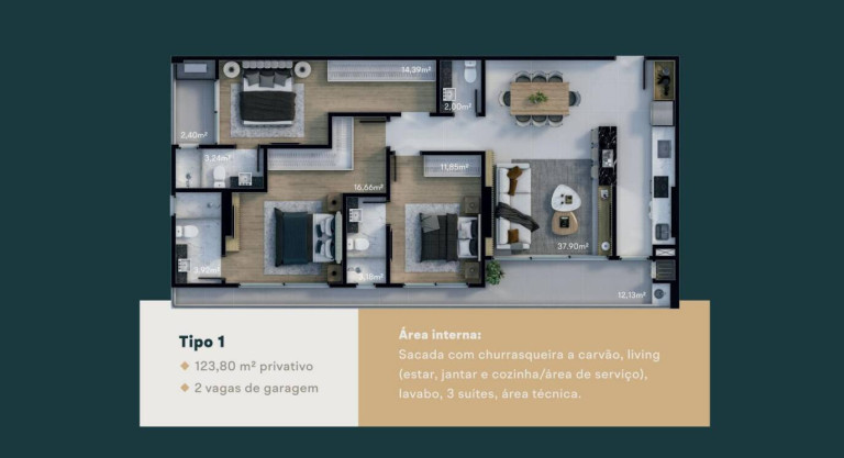 Imagem Apartamento com 3 Quartos à Venda, 123 m² em Perequê - Porto Belo