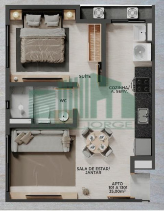 Imagem Apartamento com 1 Quarto à Venda, 35 m² em Bairro Novo - Olinda