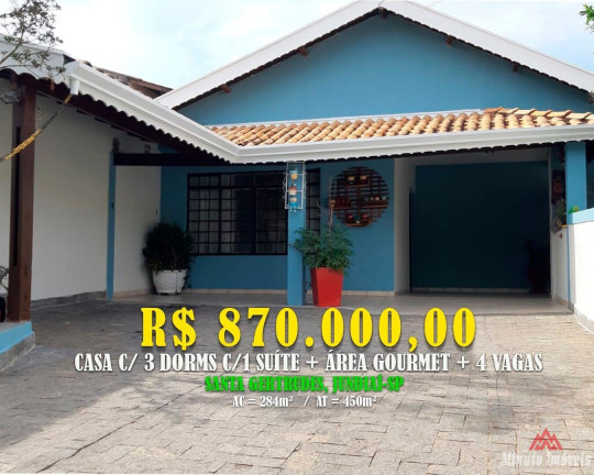 Casa com 3 Quartos à Venda, 284 m² em Jardim Santa Gertrudes - Jundiaí