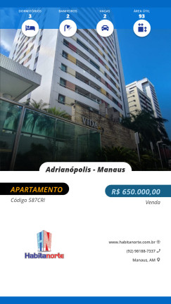 Foto do imóvel Apartamento com 3 Quartos à Venda, 93 m² em Adrianópolis - Manaus