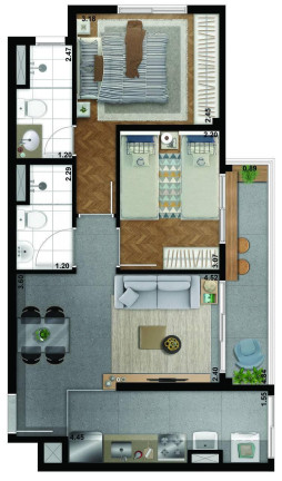 Imagem Apartamento com 2 Quartos à Venda, 54 m²