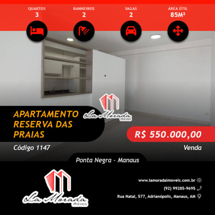 Apartamento com 3 Quartos à Venda, 85 m² em Ponta Negra - Manaus