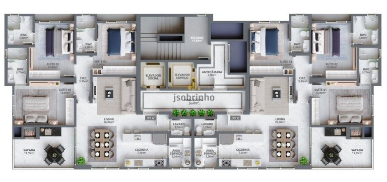 Apartamento com 3 Quartos à Venda, 114 m² em Meia Praia - Itapema