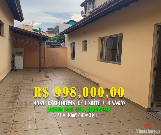 Casa com 3 Quartos à Venda, 303 m² em Jardim Paulista I - Jundiaí