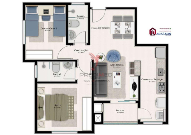 Foto do imóvel Apartamento com 2 Quartos à Venda, 80 m² em Centro - São José