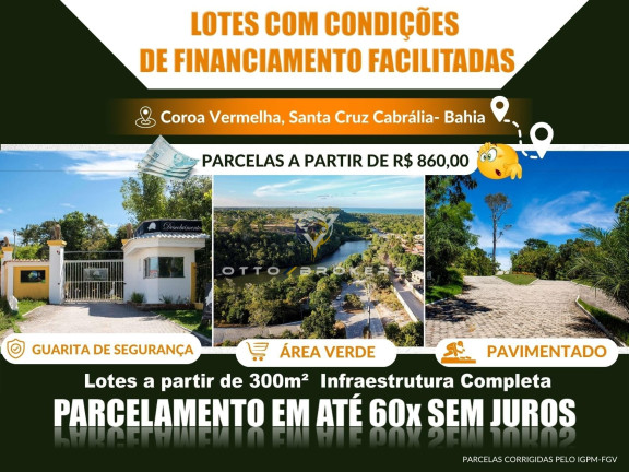 Terreno à Venda, 300 m² em Coroa Vermelha, Santa Cruz Cabrália. - Santa Cruz Cabrália
