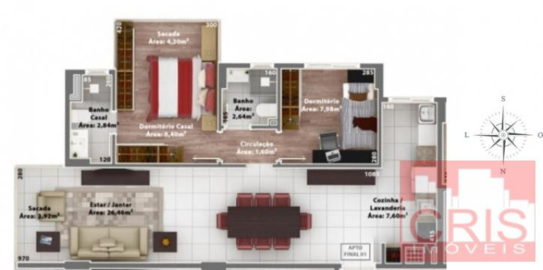Apartamento com 1 Quarto à Venda, 64 m² em Cidade Alta - Bento Gonçalves