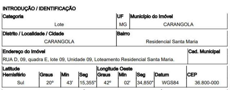 Terreno à Venda, 218 m² em Resid. Santa Maria - Carangola