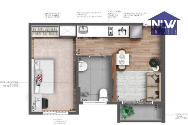 Apartamento com 1 Quarto à Venda, 35 m² em Santo Amaro - São Paulo
