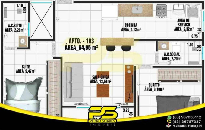 Imagem Apartamento com 2 Quartos à Venda, 55 m² em João Paulo Ii - João Pessoa
