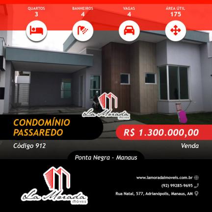 Casa de Condomínio com 3 Quartos à Venda, 175 m² em Ponta Negra - Manaus