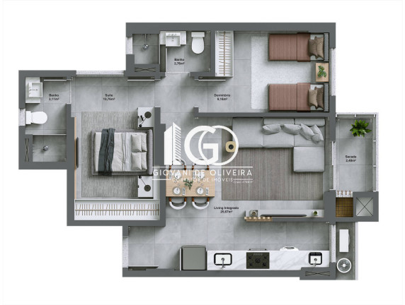 Imagem Apartamento com 2 Quartos à Venda, 66 m² em Comerciário - Criciúma