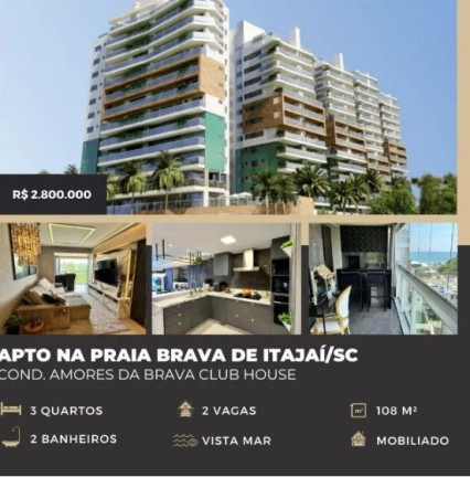 Apartamento com 3 Quartos à Venda, 108 m² em Praia Brava - Itajai