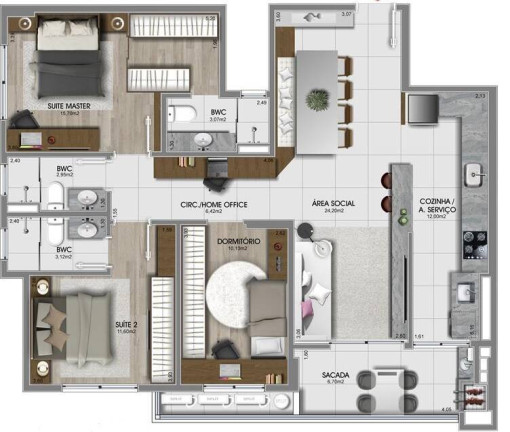 Apartamento com 3 Quartos à Venda, 111 m² em Estreito - Florianópolis