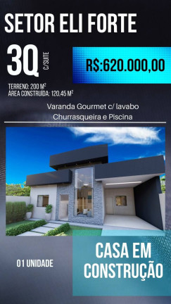 Casa com 3 Quartos à Venda, 118 m² em Residencial Eli Forte - Goiânia
