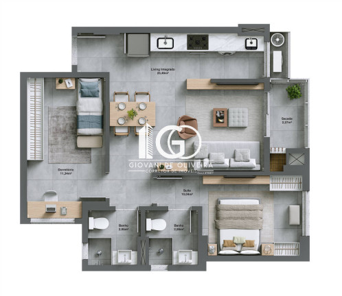 Imagem Apartamento com 2 Quartos à Venda, 66 m² em Comerciário - Criciúma