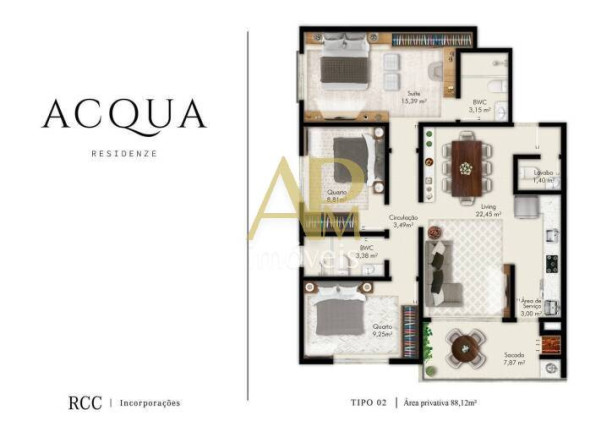 Imagem Apartamento com 3 Quartos à Venda, 88 m² em Pagani - Palhoça