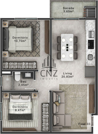 Imagem Apartamento com 2 Quartos à Venda, 46 m² em São Pedro - Brusque