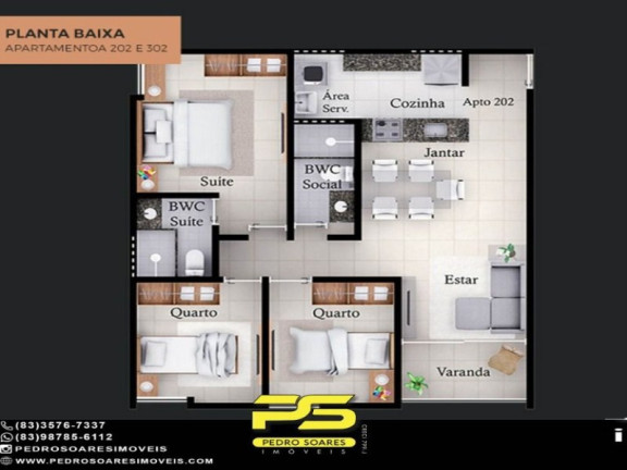 Imagem Apartamento com 2 Quartos à Venda, 61 m² em Bancários - João Pessoa