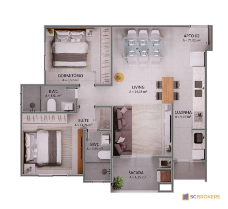 Imagem Apartamento com 2 Quartos à Venda, 67 m² em Praia Brava - Itajaí