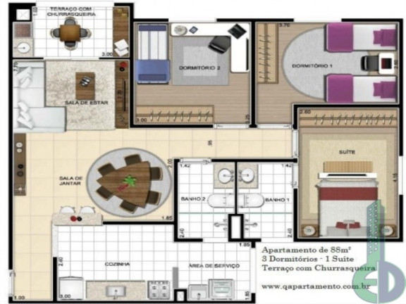 Apartamento com 3 Quartos à Venda, 88 m² em Parque São Vicente - Mauá