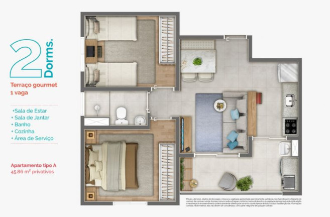 Imagem Apartamento com 2 Quartos à Venda, 47 m² Imagem Apartamento com 2 Quartos à Venda, 47 m²