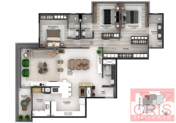 Imagem Apartamento com 3 Quartos à Venda, 167 m² em Botafogo - Bento Gonçalves
