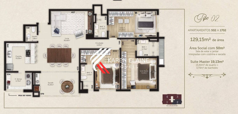 Apartamento com 3 Quartos à Venda, 129 m² em Kobrasol - São José