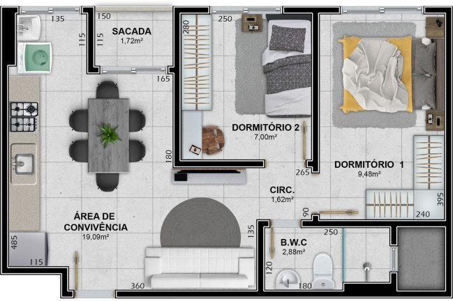 Imagem Apartamento com 2 Quartos à Venda, 60 m² em Santa Augusta - Criciúma Imagem Apartamento com 2 Quartos à Venda, 60 m² em Santa Augusta - Criciúma