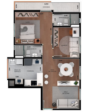 Imagem Apartamento com 2 Quartos à Venda, 61 m² em Boa Vista - Curitiba