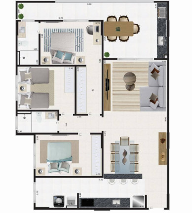 Imagem Apartamento com 3 Quartos à Venda, 113 m² em Jardim Lunamar - Mongaguá