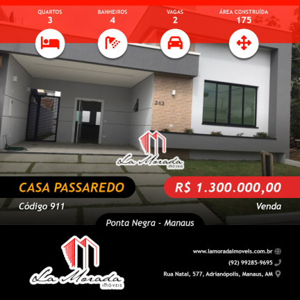 Casa de Condomínio com 3 Quartos à Venda, 175 m² em Ponta Negra - Manaus