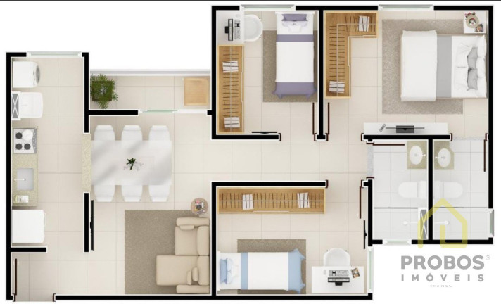 Imagem Imóvel com 3 Quartos à Venda, 63 m² em Jardim Santiago - Indaiatuba