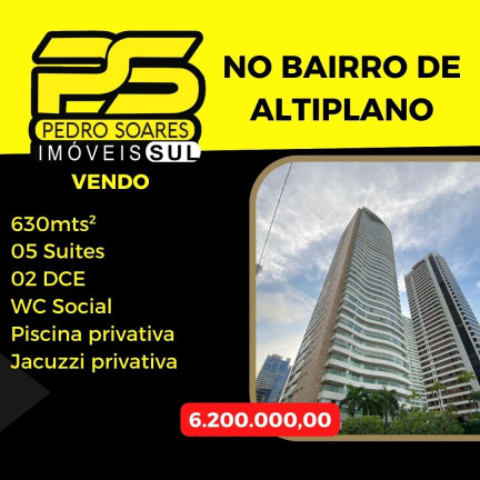 Apartamento com 5 Quartos à Venda, 630 m² em Altiplano Cabo Branco - João Pessoa