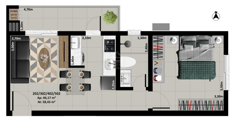 Imagem Apartamento com 1 Quarto à Venda, 46 m² em Camobi - Santa Maria