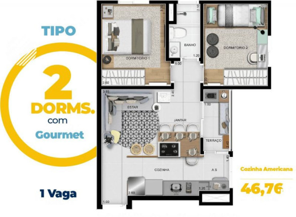 Imagem Apartamento com 2 Quartos à Venda, 46 m² em Vila Osasco - Osasco