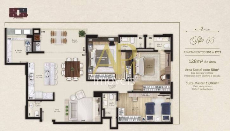Imagem Apartamento com 3 Quartos à Venda, 128 m² em Kobrasol - São José Imagem Apartamento com 3 Quartos à Venda, 128 m² em Kobrasol - São José