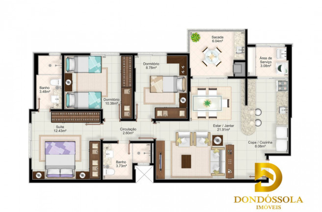 Imagem Apartamento com 3 Quartos à Venda, 92 m² em Centro - Criciúma