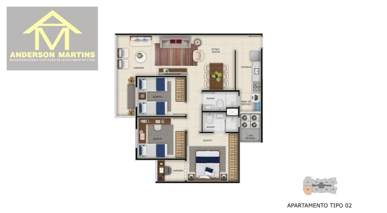 Apartamento com 2 Quartos à Venda, 51 m² em Praia De Itaparica - Vila Velha