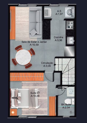 Casa com 1 Quarto à Venda, 42 m² em Tupi - Praia Grande