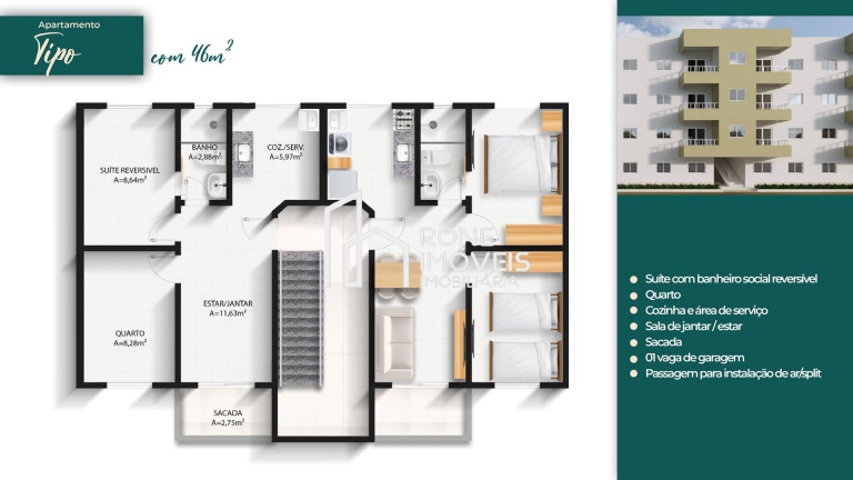 Imagem Apartamento com 2 Quartos à Venda, 46 m² em Parque Verde - Belém