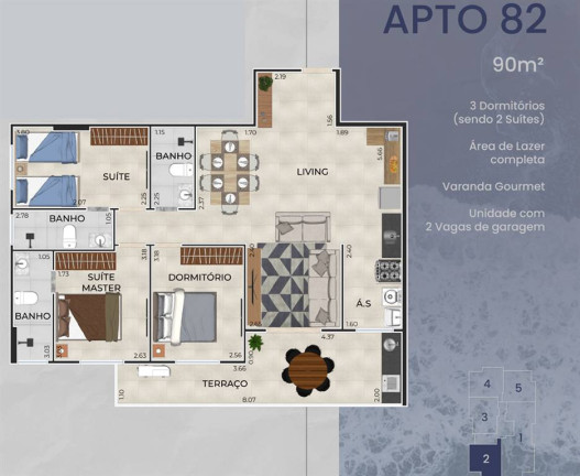 Apartamento com 2 Quartos à Venda, 64 m² em Guilhermina - Praia Grande