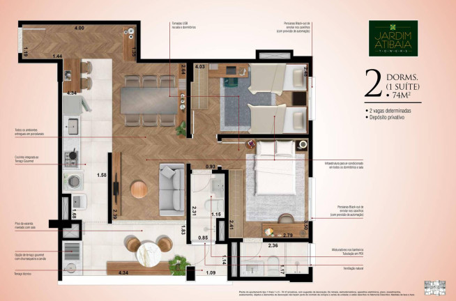 Imagem Apartamento com 2 Quartos à Venda, 74 m² em Jardim Alvinópolis - Atibaia