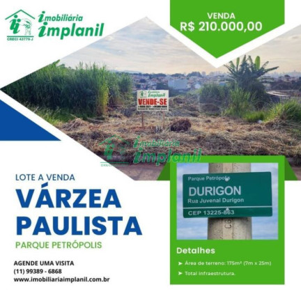 Terreno à Venda, 175 m² em Parque Petrópollis - Várzea Paulista