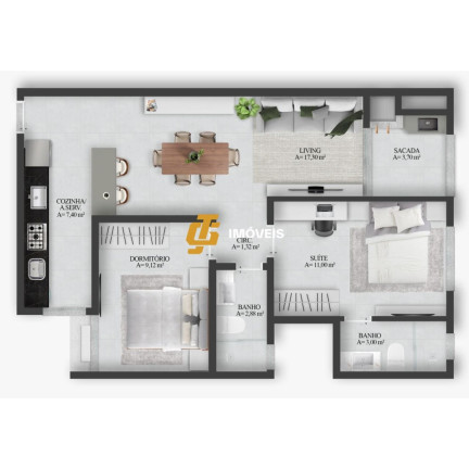 Imagem Apartamento com 2 Quartos à Venda, 63 m² em Tabuleiro - Camboriú