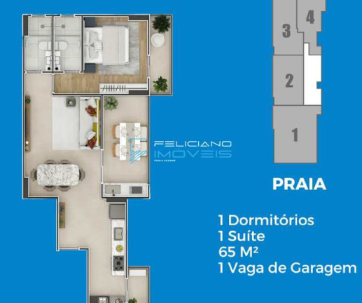 Imagem Apartamento com 1 Quarto à Venda, 65 m² em Flórida - Praia Grande